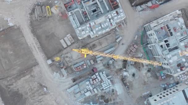 Industrial Engineering Drone Shot Crane Boom Boom Construction Site Builders — Stock Video