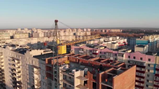 Inginerie Industrială Drone Shot Macara Boom Boom Construction Site Constructorii — Videoclip de stoc