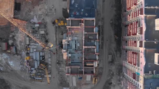 Ingegneria Industriale Drone Colpo Boom Gru Boom Cantiere Costruttori Stanno — Video Stock