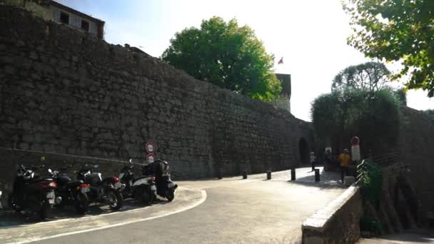 Древняя Городская Стена Святого Павла Ванса Вход Городские Стены Средневековая — стоковое видео