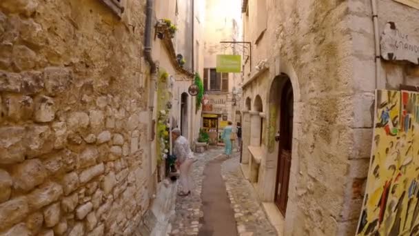 Mittelalterliches Befestigtes Dorf Saint Paul Vence Die Menschen Gehen Eine — Stockvideo