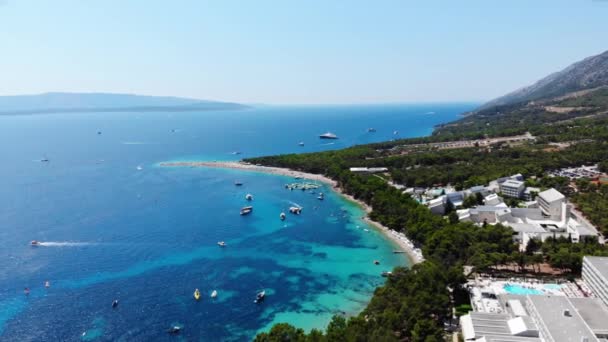 Drone Shot Zlatni Rat Beach Island Brac Croatia Kosa Center — Stock Video