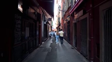 City streets in the French city of Nice. Shop windows. Shopping in France. City traffic in Nice. Restaurants and cafes with outdoor terraces. Beautiful streets of Nice. Center 
