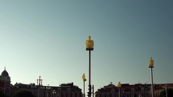 Statues Thinkers Poles Nice Place Massena Largest Most Beautiful Square — Stock Video