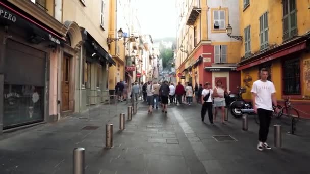 Calles Ciudad Francesa Niza Los Escaparates Compras Francia Tráfico Ciudad — Vídeo de stock