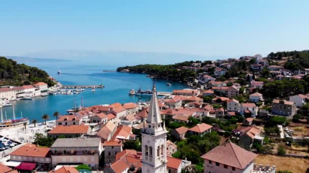 Πυροβολήθηκε Drone Στο Κροατικό Θέρετρο Hvar Στην Αδριατική Θάλασσα Θέα — Αρχείο Βίντεο