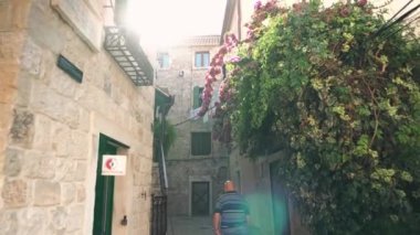 Croatian city of Split in the resort region of Dalmatia. A colorful street in the city of Split. Palace of Diocletian. Palace in Split built by the Roman Emperor Diocletian