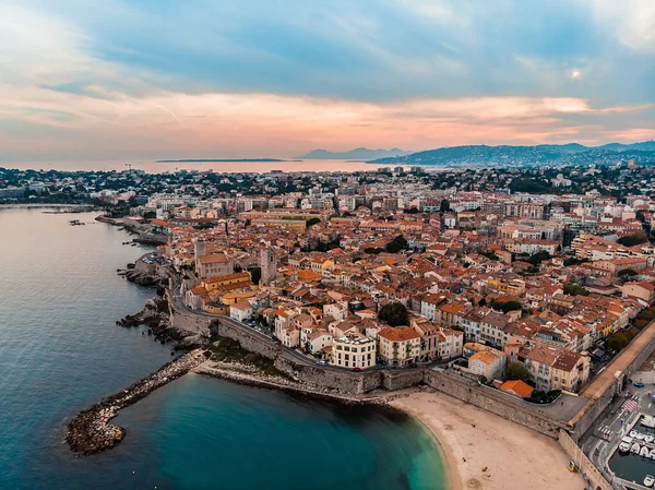 Drone Shot Old City Antibes Cote Azur Mediterranean Sea France ストック写真