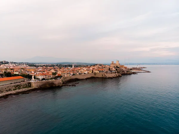 Беспилотный Снимок Старого Города Антиб Лазурный Берег Средиземного Моря Франции Стоковая Картинка