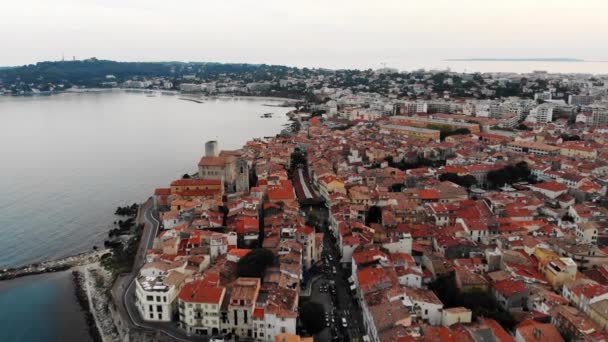 Drone Shot Old City Antibes Cote Azur Mediterranean Sea France — Vídeo de Stock