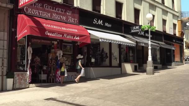 Central Street Cafes Restaurants Zagreb Colorful Streets People Zagreb Souvenir — Wideo stockowe