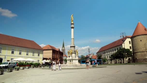 Monument Över Antagandet Jungfru Maria Zagreb Kroatien Fontänen Torget Zagreb — Stockvideo