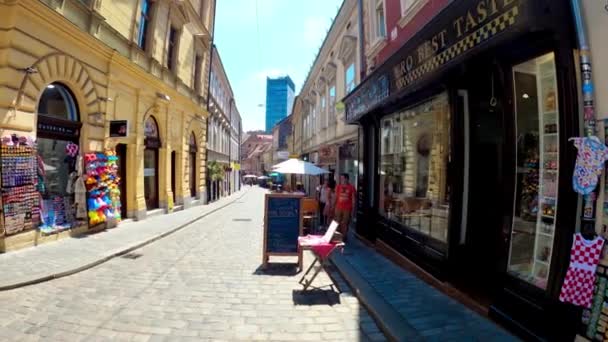 Central Street Cafes Restaurants Zagreb Colorful Streets People Zagreb Souvenir — Wideo stockowe