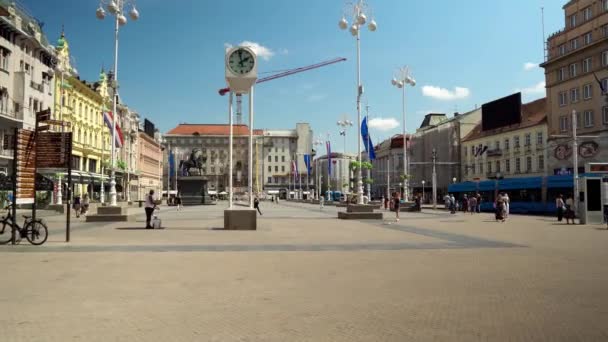Ban Josip Jelacic Square Zagreb Central Square Zagreb Croatia Tram — ストック動画