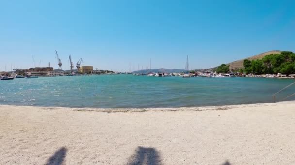 Panoramic View Sea City Trogir Large Yachts Pier Trogir Croatia — Αρχείο Βίντεο
