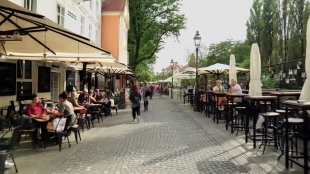 Rivière Sinueuse Ljubljanica Long Laquelle Trouvent Des Cafés Plein Air — Video