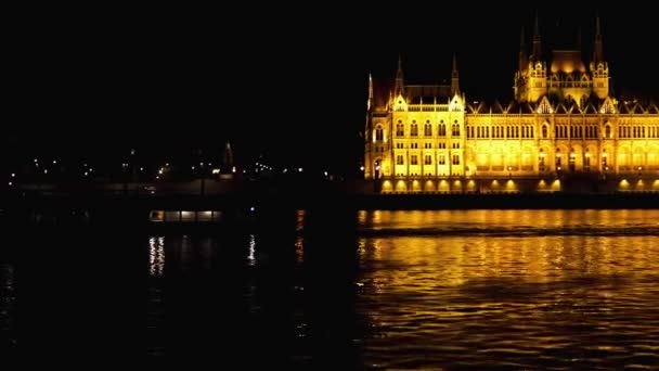 Palazzo Del Parlamento Ungherese Budapest Notte Sede Del Parlamento Ungherese — Video Stock
