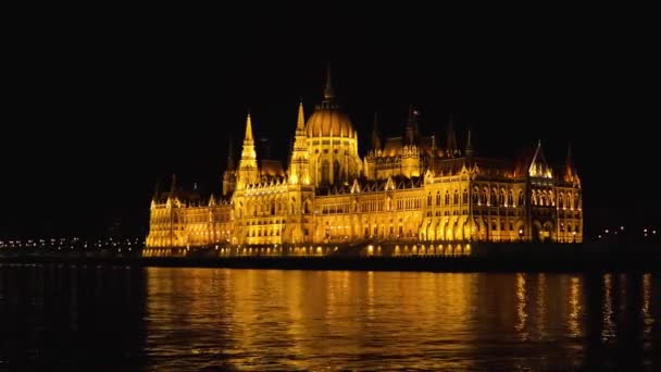 Palazzo Del Parlamento Ungherese Budapest Notte Sede Del Parlamento Ungherese — Video Stock