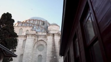 İstanbul 'da Süleyman. Süleyman Camii İstanbul. Şehrin Vefa bölgesinin eski bir bölgesi. Muhteşem Sultan Süleyman 'ın Camii. dört minare