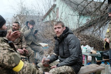 Hostroluchchya, Ukrayna: 8 Mart 2022: Ukrayna savunma ülkesinin askeri güçleri