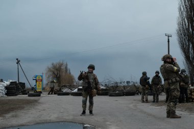 Hostroluchchya, Ukrayna: 8 Mart 2022: Ukrayna köyünde toprak savunma savaşçıları