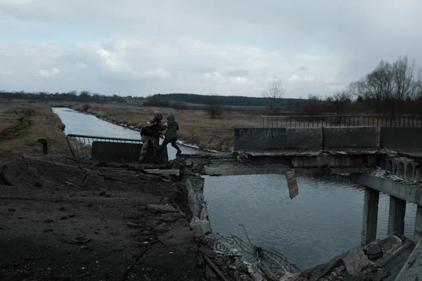 Hostroluchchya Ucraina Marzo 2022 Ponte Distrutto Dall Esercito Russo Nel — Foto stock gratuita