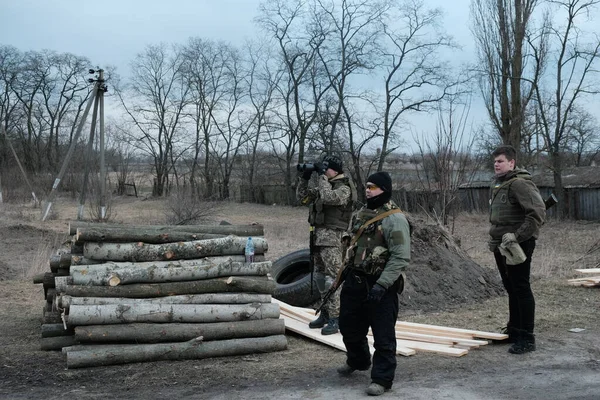 Hostroluchchchya Ukraine März 2022 Territoriale Verteidigungskämpfer Ukrainischem Dorf — Stockfoto