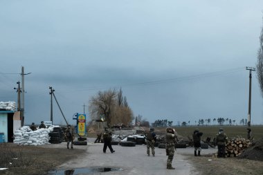 Hostroluchchya, Ukrayna: 8 Mart 2022: Ukrayna köyünde toprak savunma savaşçıları