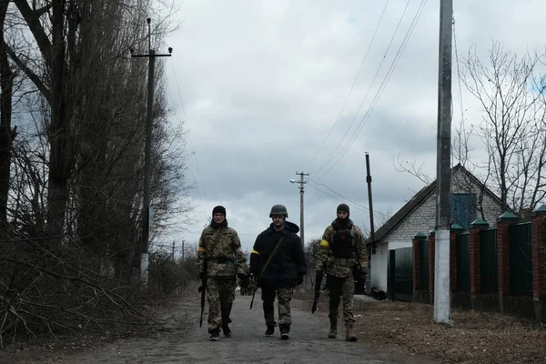 Hostroluchchya Ukrayna Mart 2022 Ukrayna Köyünde Toprak Savunma Savaşçıları — Stok fotoğraf