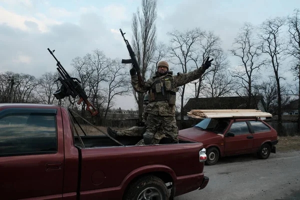 Hostroluchchchya Ukraine März 2022 Territorialverteidigungskämpfer Mit Waffe — Stockfoto