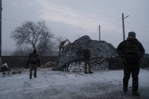 Hostroluchchya Ukraina Maret 2022 Pos Pemeriksaan Mandiri Desa Ukrainian — Stok Foto