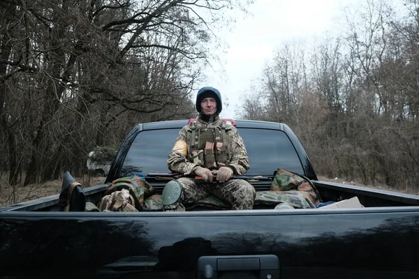 Hostroluchchya Ukrayna Mart 2022 Ukrayna Savunma Gücünün Askeri Güçleri Arabada — Stok fotoğraf