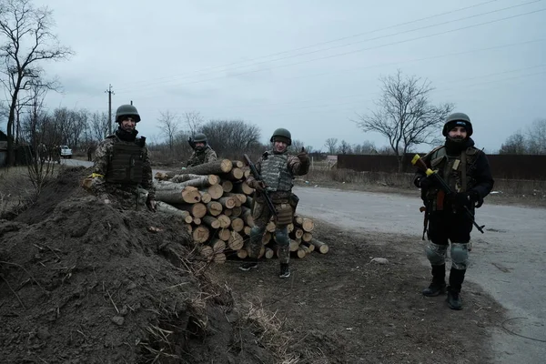 Хостролучья Украина Марта 2022 Года Бойцы Территориальной Обороны Украины — стоковое фото