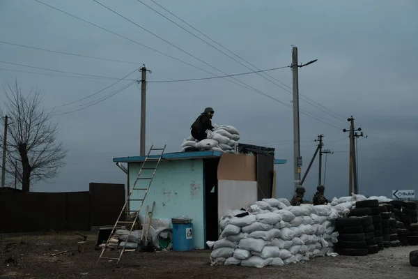 Hostroluchchya Ukraina Maret 2022 Pos Pemeriksaan Mandiri Desa — Stok Foto
