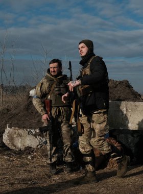 Hostroluchchya, Ukrayna: 8 Mart 2022: Ukrayna savunma ülkesinin askeri güçleri