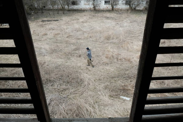 Hostroluchchya, Ukraine: 13 March 2022: ukrainian territorial defence fighter