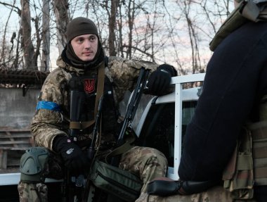 Hostroluchchya, Ukrayna: 8 Mart 2022: Ukrayna toprak savunma savaşçısı