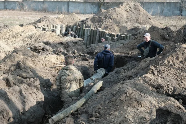 Hostroluchchya Ukraine March 2022 Ukrainian Territorial Defence Fighters Trench — Stock Photo, Image