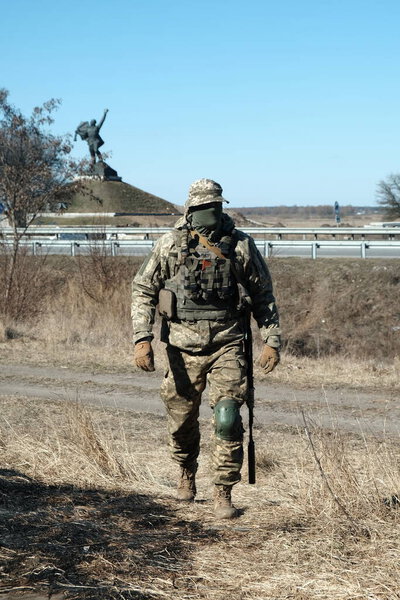 Hostroluchchya, Ukraine: 16 March 2022: armed forces of ukraine in the village
