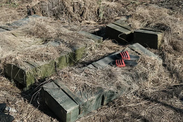 Hostroluchchchya Ουκρανία Μαρτίου 2022 Πυρομαχικά Ξύλινο Κουτί — Φωτογραφία Αρχείου
