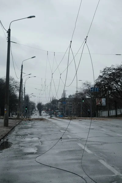 Kyiv Ukraine March 2022 Damaged Street Kyiv City Russian Agression — стокове фото