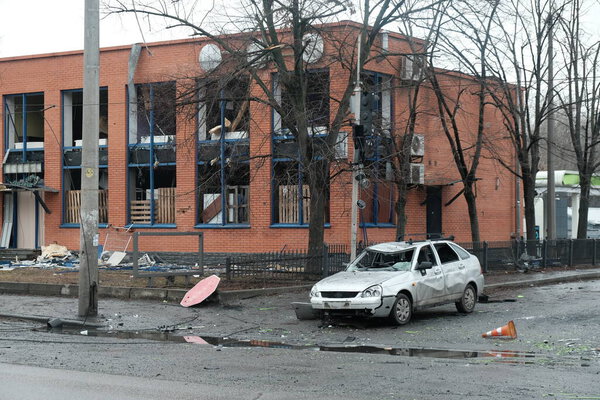 Kyiv Ukraine March 2022 Damaged Russian Army Building Kyiv — Stock Photo, Image