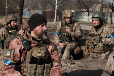 Lukashi, Ukrayna: 24 Mart 2022: Ukrayna toprak savunma savaşçıları