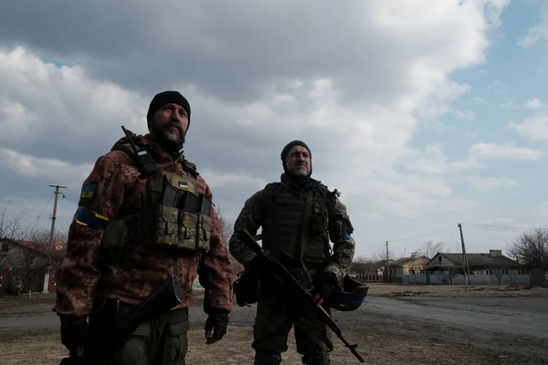 Лукаши Украина Марта 2022 Года Бойцы Территориальной Обороны Украины — стоковое фото