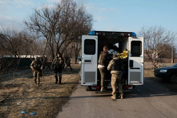 Lukashi Ukraine March 2022 Ukrainian Territorial Defense Fighters Ukrainian Village — стоковое фото