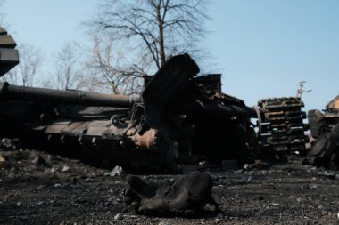 Lukyanivka, Ukrayna: 25 Mart 2022: Yok edilen Rus yıkım grubu