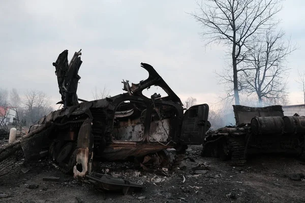 Lukyanivka Ukraine March 2022 Devastations Liberated Ukrainian Village — стоковое фото