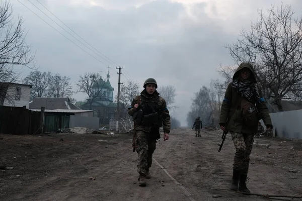 Lukjaniwka Ukraina Marca 2022 Ukraińscy Bojownicy Obronę Terytorialną — Zdjęcie stockowe