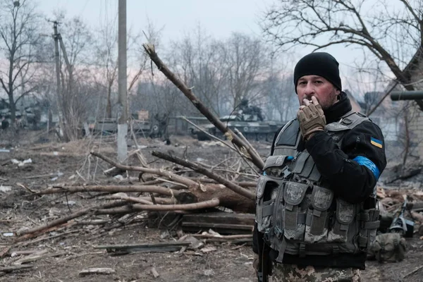 Lukyanivka Ukraina Maret 2022 Pejuang Pertahanan Teritorial Ukrainian — Stok Foto