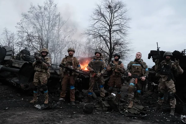 Lukyanivka Ukraine March 2022 Ukrainian Territorial Defence Fighters — Stock Photo, Image